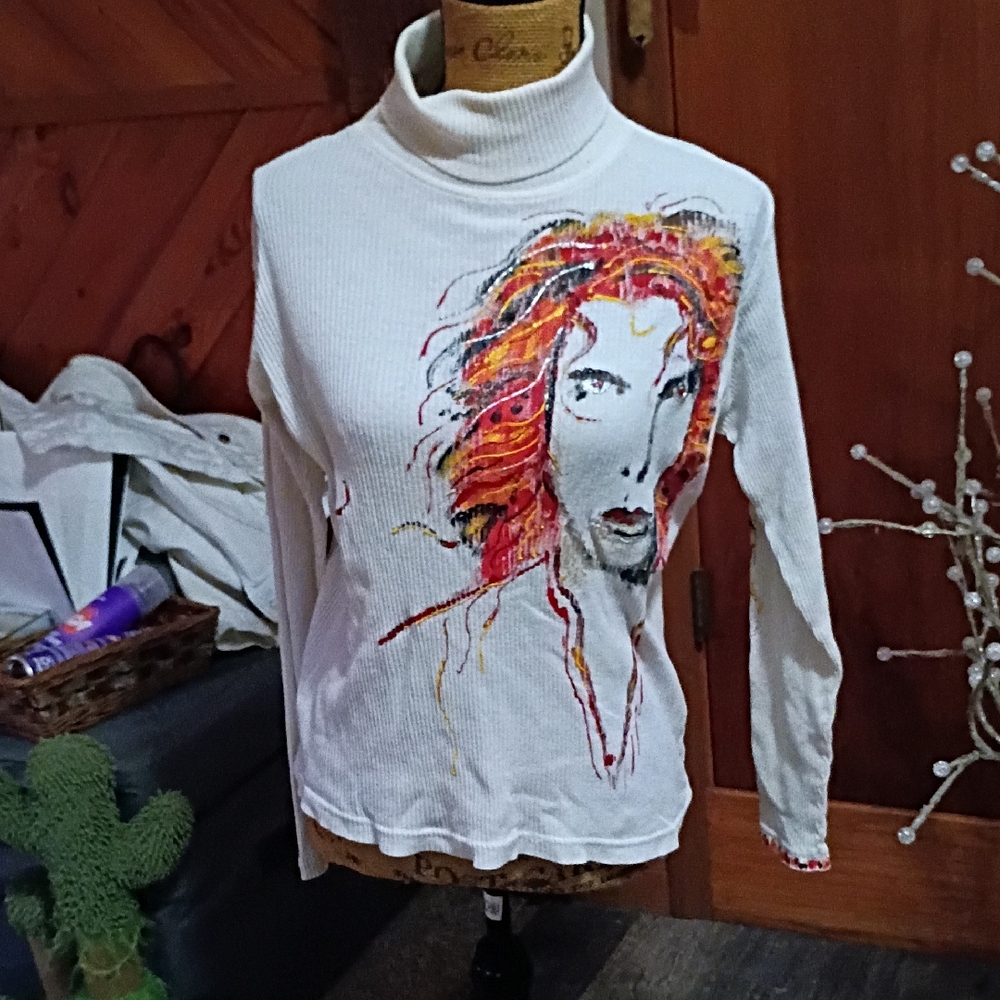 Jim Morrison Artistic White Turtleneck Top